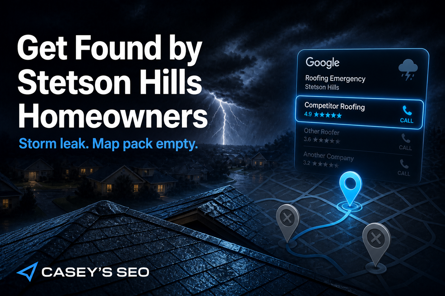 Stetson Hills roofer local SEO — map pack and hail roof-repair search