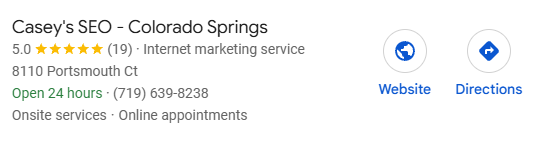 Google Maps #1: Casey's SEO Colorado Springs for Colorado Springs dentist SEO company