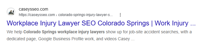 Google AI Overview #1 and organic #3: injury lawyer SEO Colorado Springs on caseysseo.com
