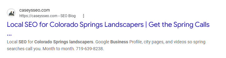 Google AI Overview, organic #2, and Maps #2: need SEO company for Colorado Springs landscaper on caseysseo.com