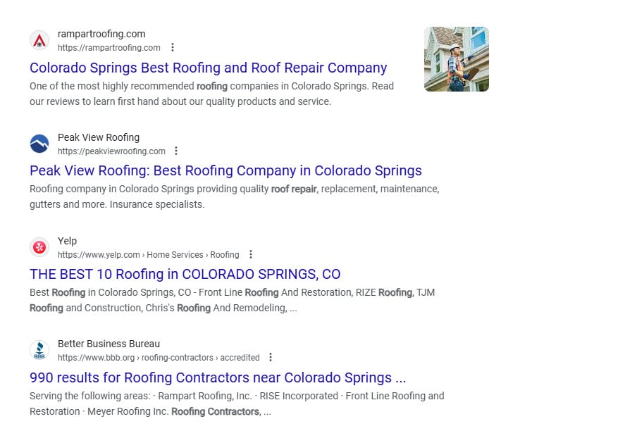 Colorado Springs Roofer Organic Results